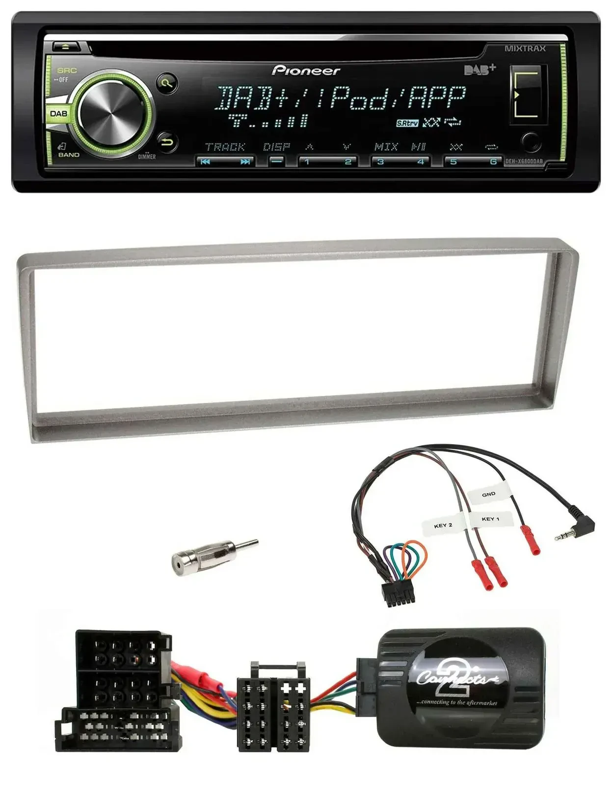 Автомагнитола для Alfa Romeo 156 (с 2003) Pioneer DAB USB MP3 CD, серебристая, совместима с кнопками на руле