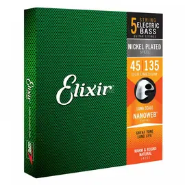 Струны для бас-гитары Elixir 14207 NanoWeb Medium 45-135
