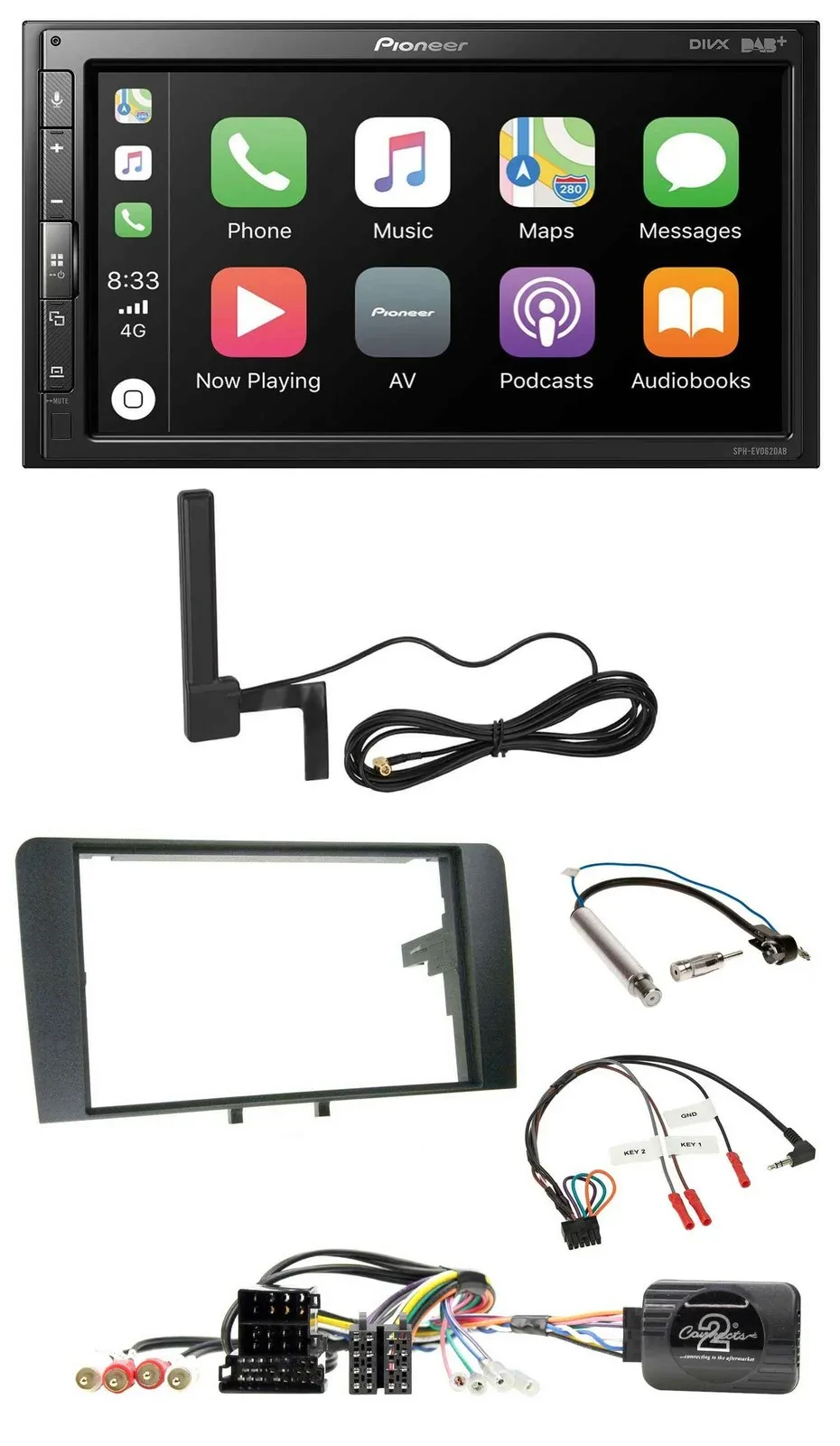 Pioneer USB 2DIN Bluetooth DAB Lenkrad Autoradio für Audi A3 Symphony ISO 8P 200