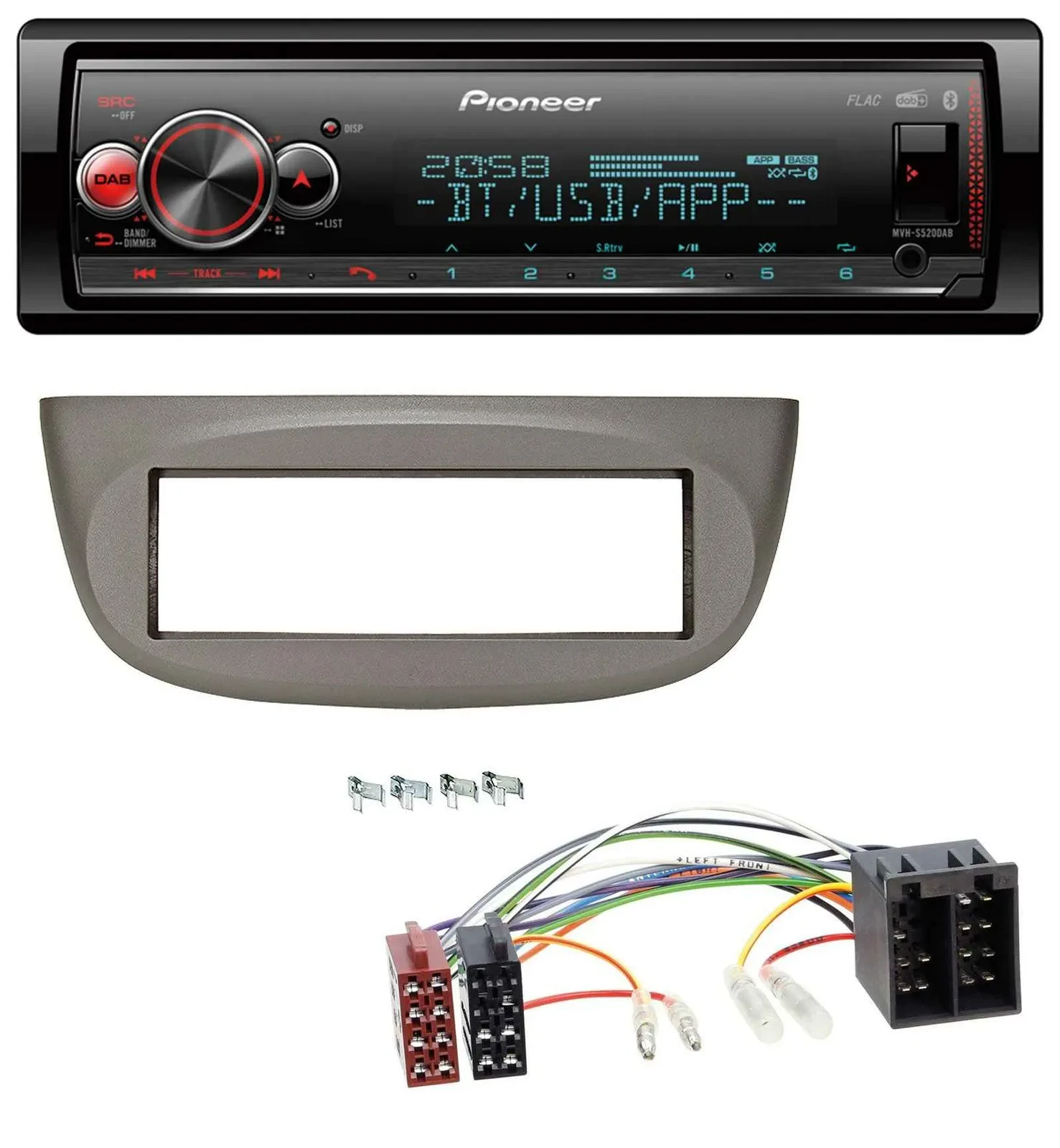 Автомагнитола Pioneer Bluetooth USB MP3 DAB для Renault Twingo 2007–2012, бежево-серая