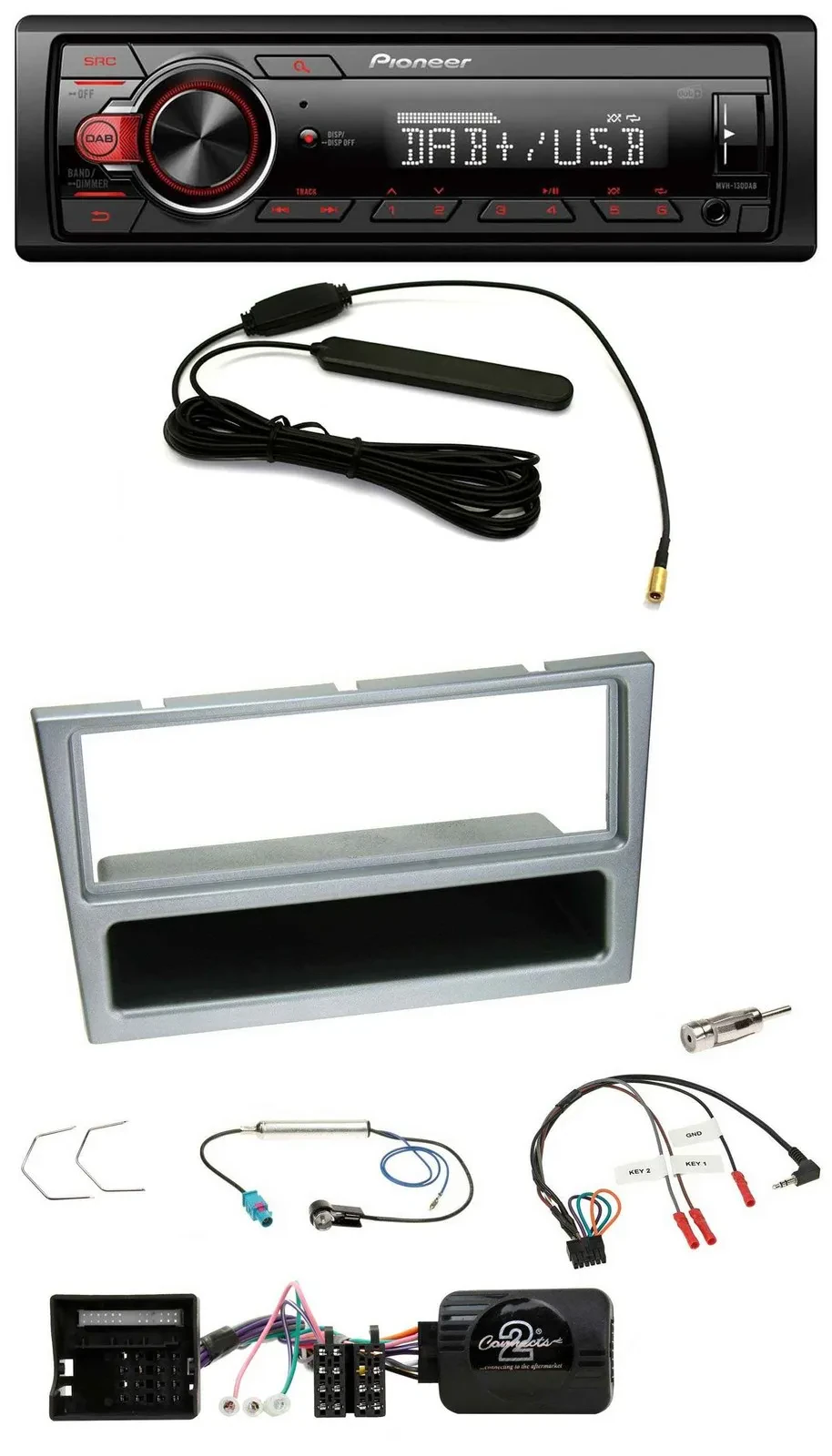 Автомагнитола Pioneer 1-DIN MP3 DAB USB для Opel Corsa C/Tigra/Meriva серебристая