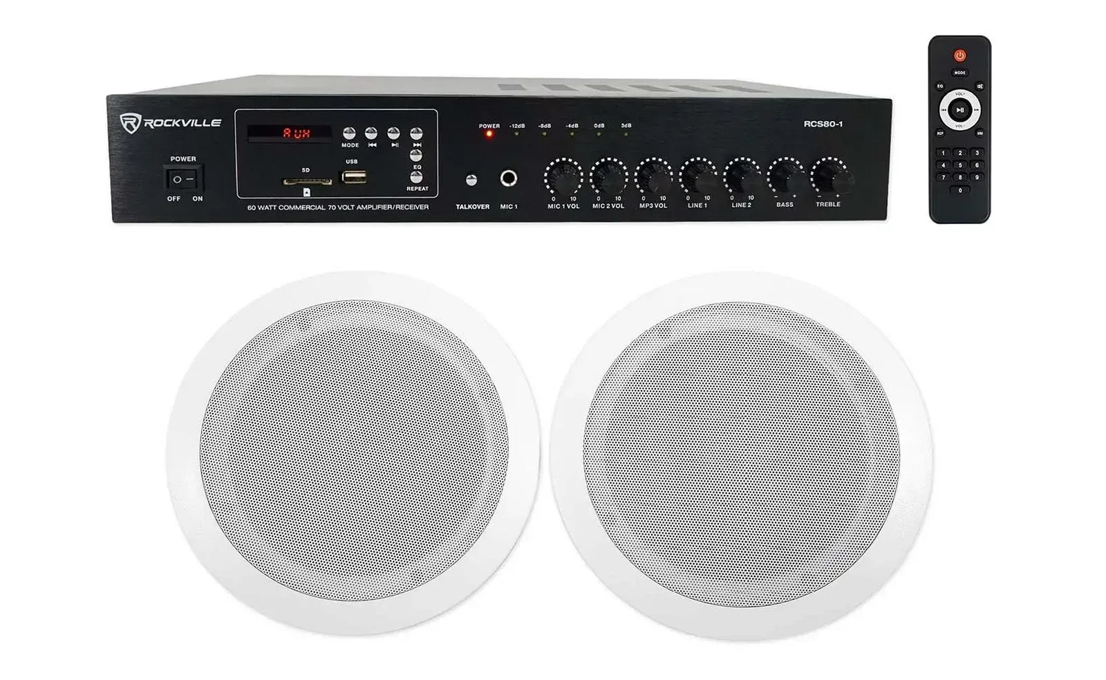 Потолочная акустика Rockville RCS80-1+CC65T White с усилителем (пара)