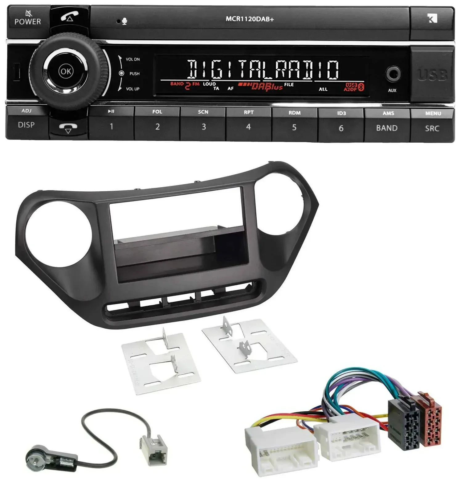 Автомагнитола для Hyundai i10 (с 2013) Kienzle Bluetooth, MP3, USB, DAB