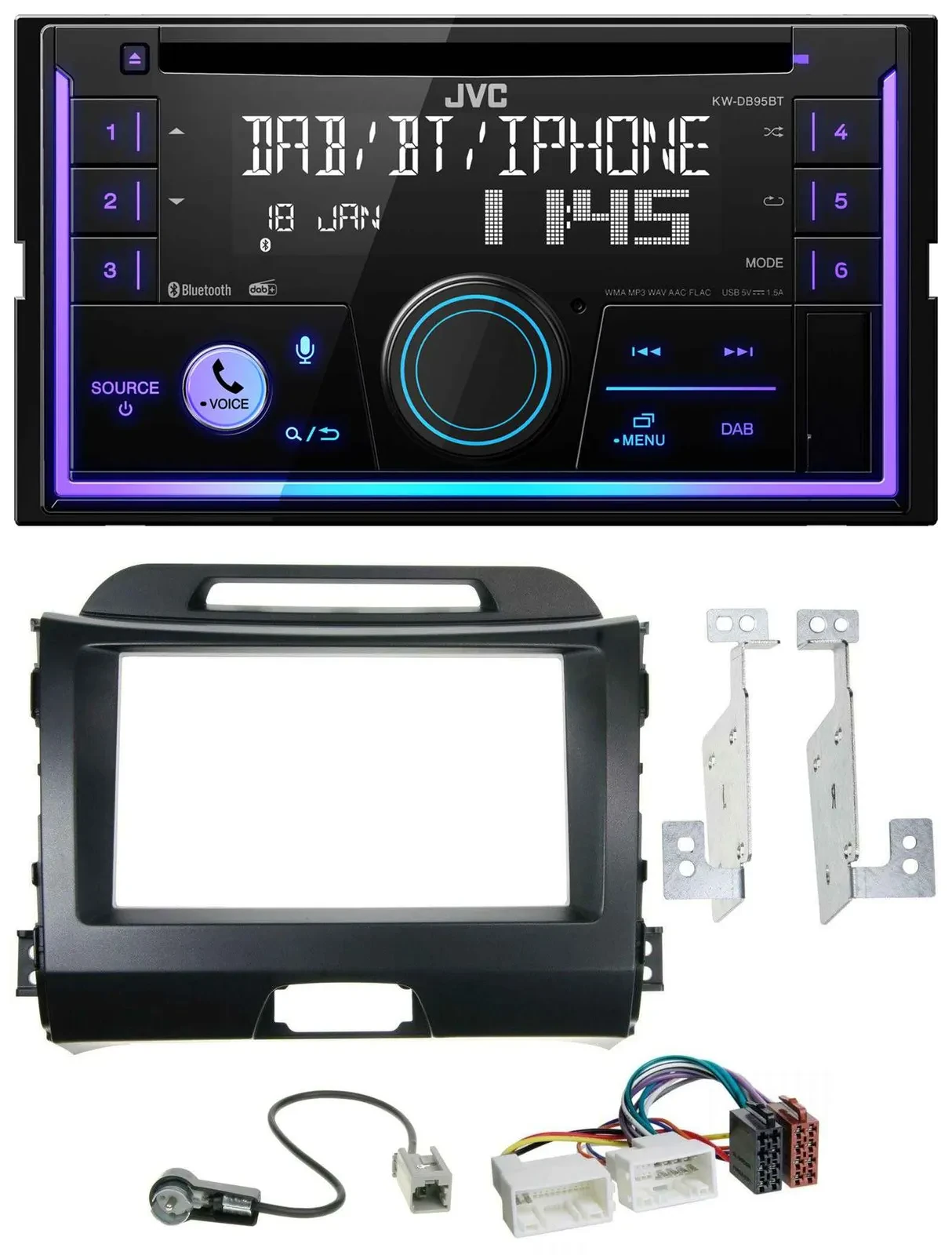 JVC MP3 USB 2DIN DAB Bluetooth CD Autoradio für Kia Sportage 3 10-15 SL schwarz