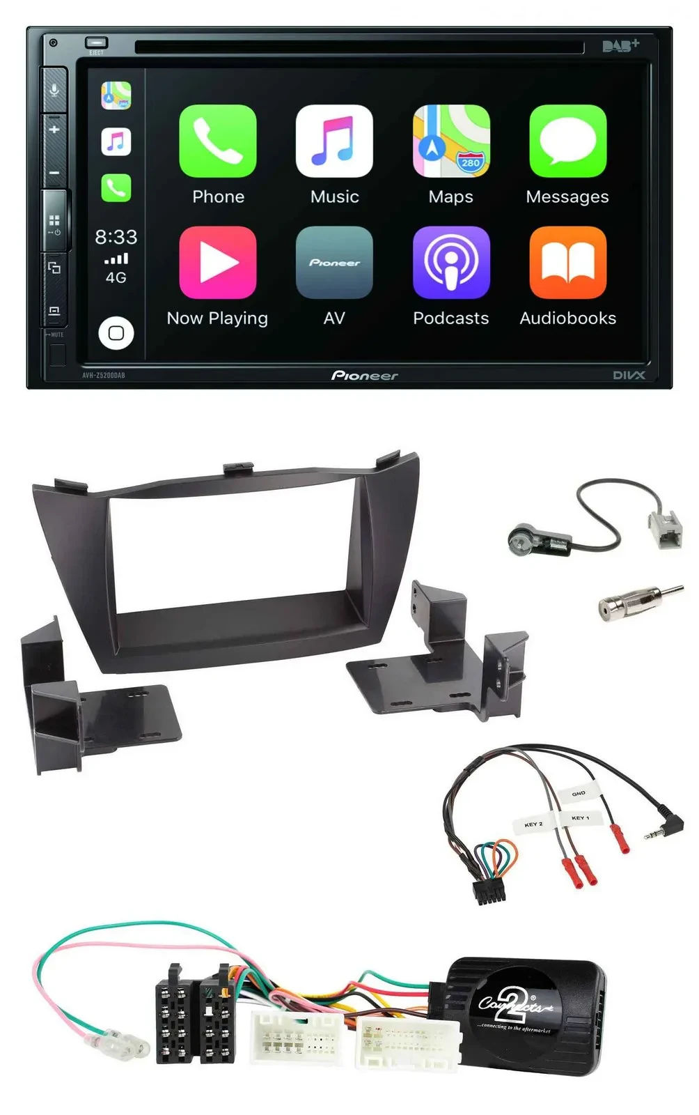 Pioneer DVD 2DIN Lenkrad DAB Bluetooth USB Autoradio für Hyundai ix35 2010-2013