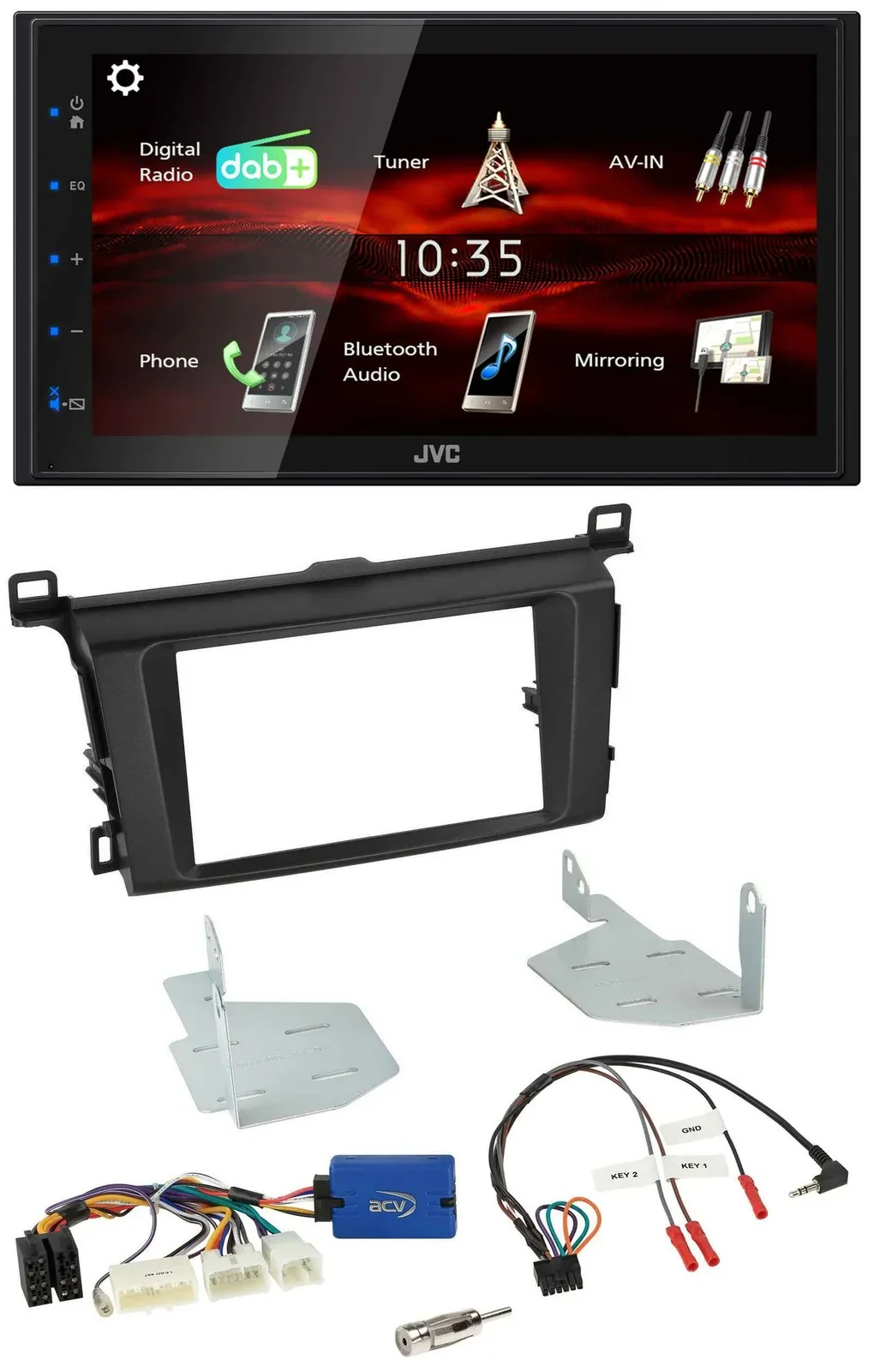 Автомагнитола JVC 2-DIN, USB, Bluetooth, DAB, совместима с кнопками на руле, для Toyota RAV4 (с 2013)