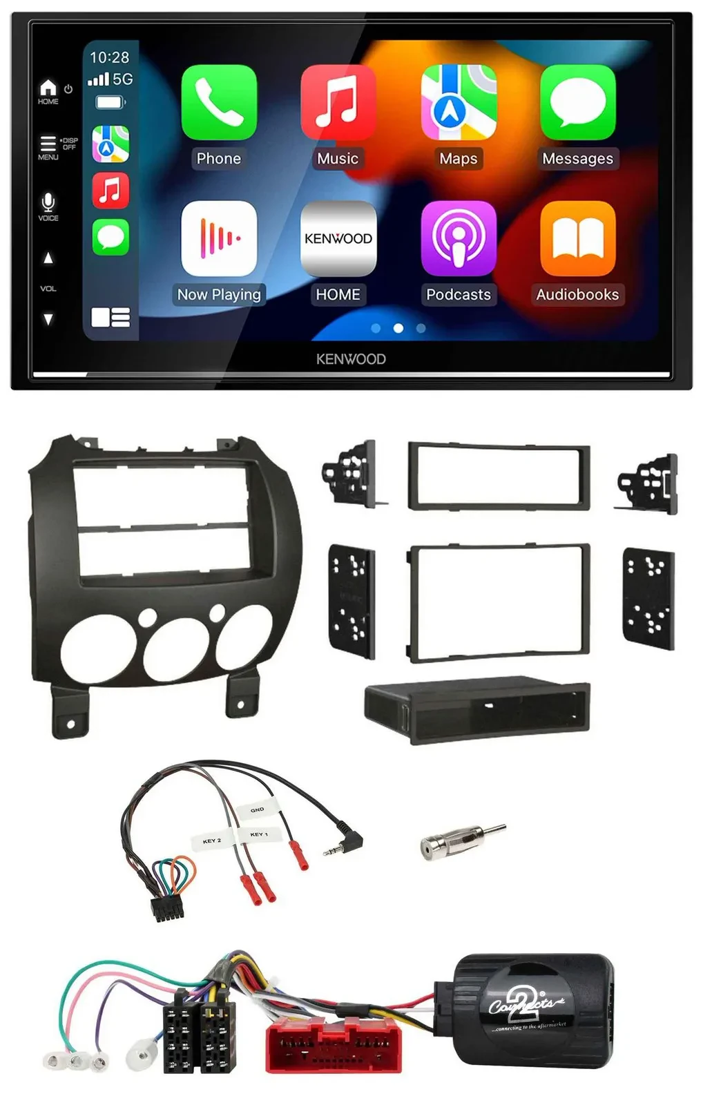 Автомагнитола для Mazda 2 (2007–2014) Kenwood 2DIN, DAB, USB, Bluetooth, совместима с кнопками на руле
