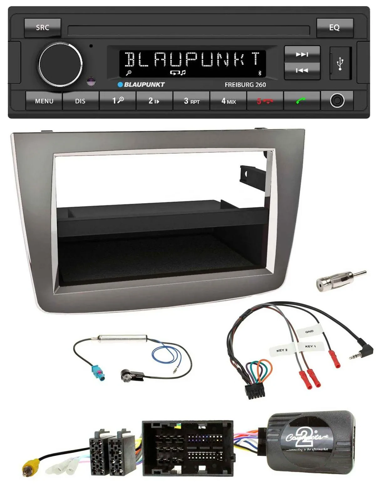 Автомагнитола Blaupunkt для Alfa Mito 2014–2018 (955), Bluetooth, MP3, USB, серебристая