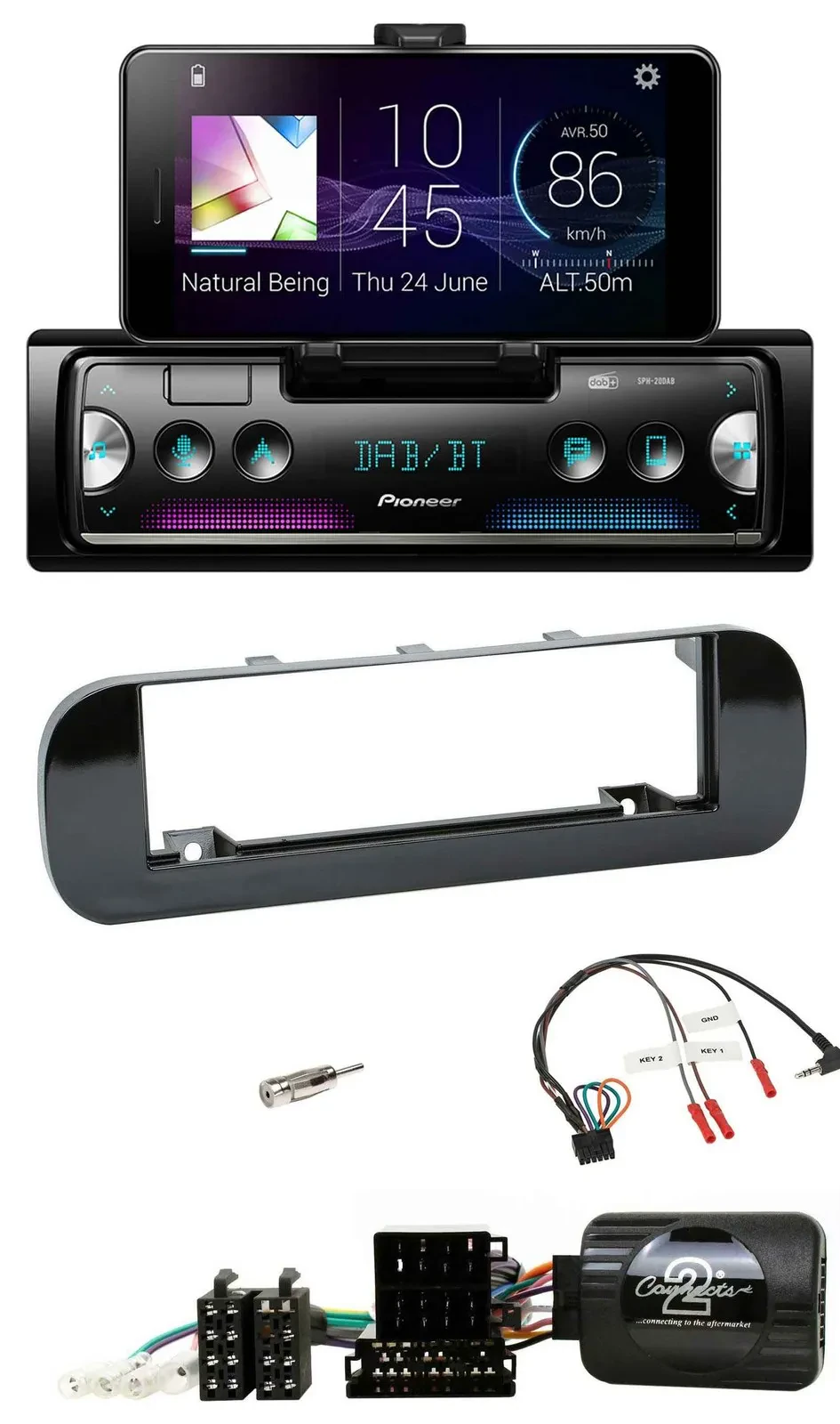 Автомагнитола для Fiat Panda (2012–2020) Pioneer Bluetooth, DAB, USB, черный глянцевый