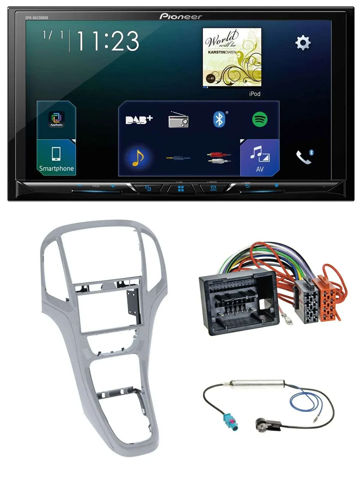 Автомагнитола для Opel Astra J (с 2009) Pioneer 2-DIN MP3 Bluetooth USB DAB платиново-серебристая