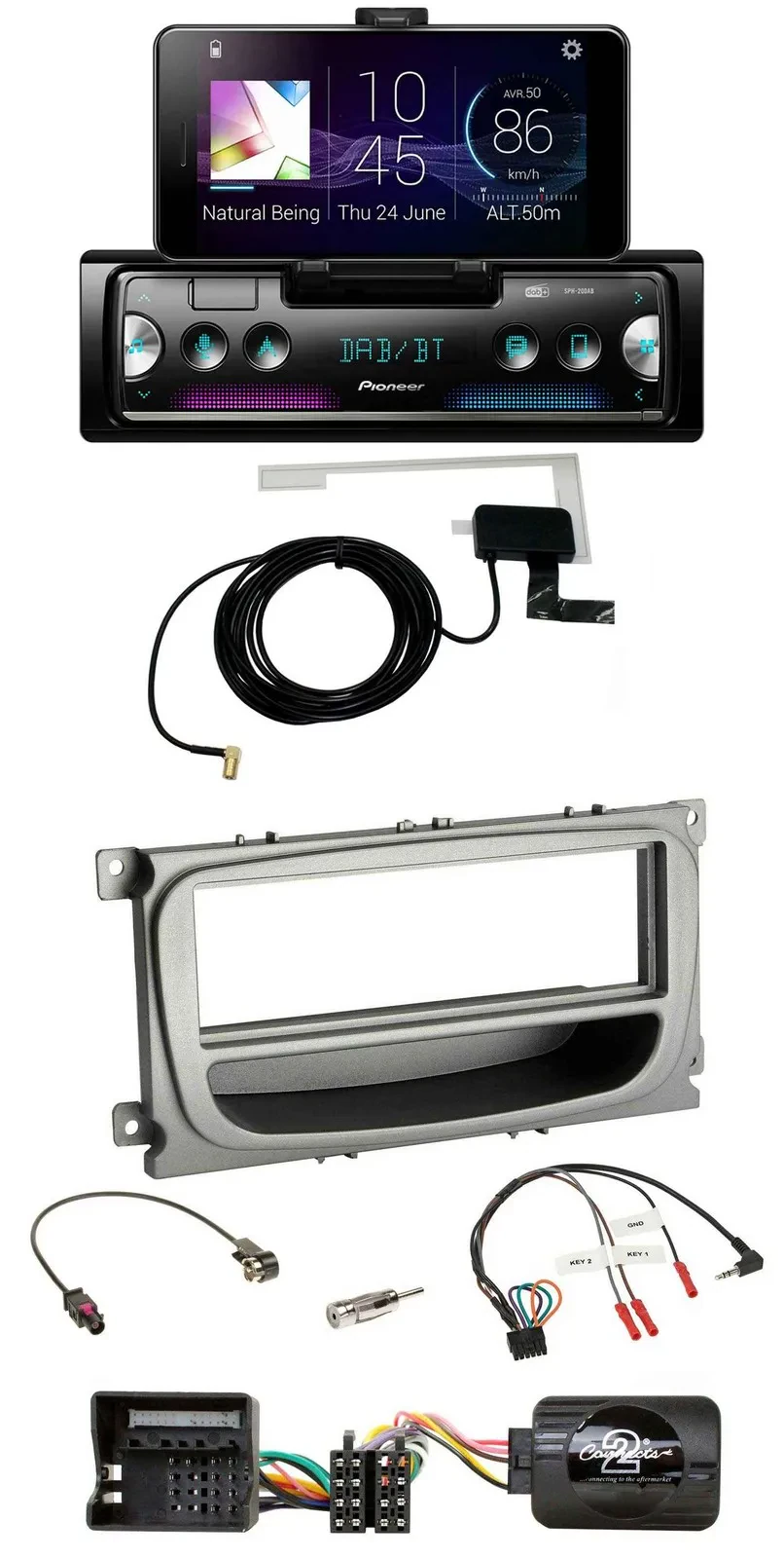 Pioneer DAB Bluetooth Lenkrad USB Autoradio für Ford Mondeo S-Max ab 2007 silber