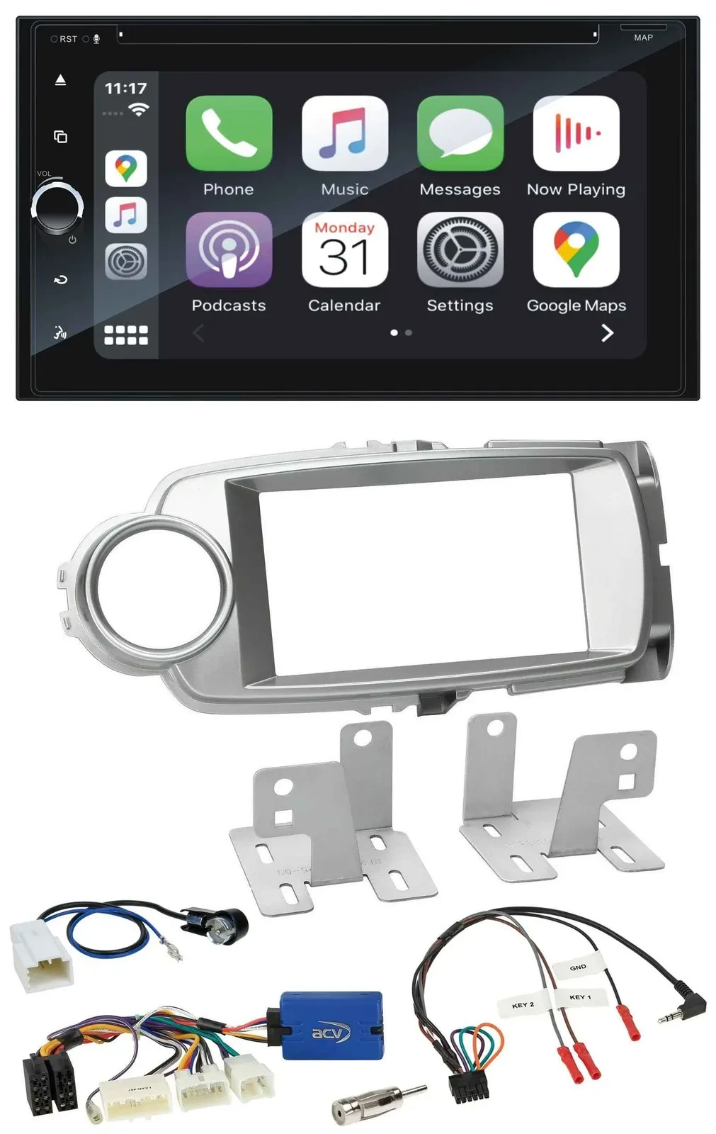 Автомагнитола для Toyota Yaris Blaupunkt 2DIN, DAB, TMC, Bluetooth, USB, навигация (2011–2020)