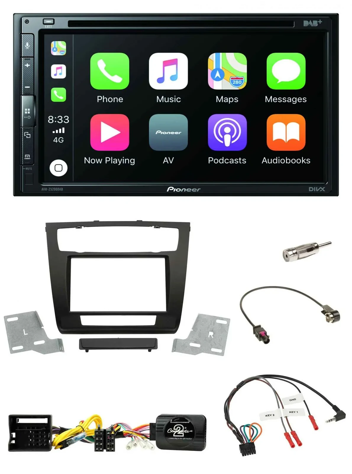 Pioneer DVD 2DIN Lenkrad DAB Bluetooth USB Autoradio für BMW 1er aut. Klima E81/