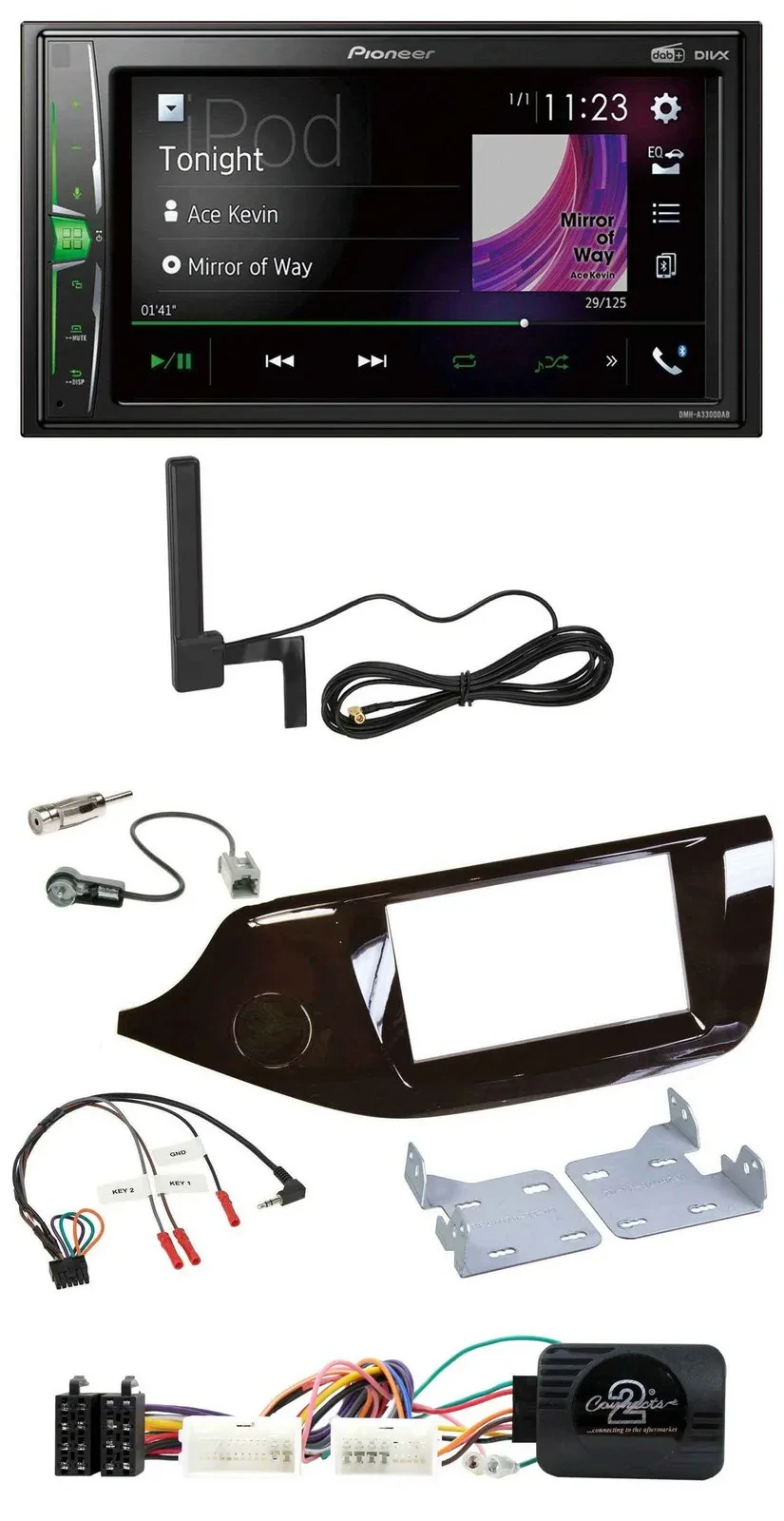 Автомагнитола для Kia Ceed (с 2012) Pioneer 2DIN, Bluetooth, DAB, MP3, глянцевый, поддержка кнопок на руле