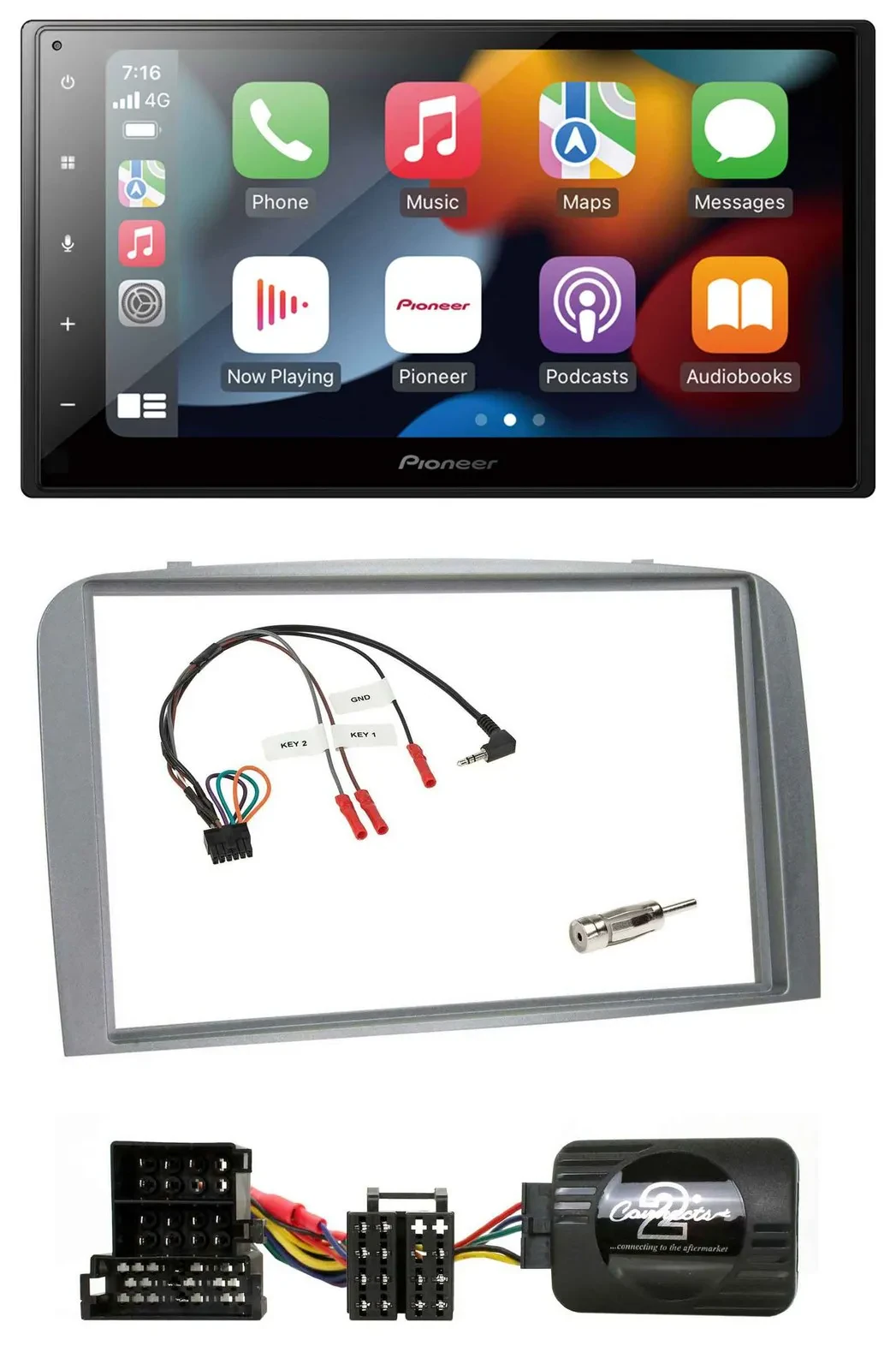 Автомагнитола для Alfa Romeo 147/GT 2004–2010 Pioneer DAB, Bluetooth, 2DIN, USB, серебристая