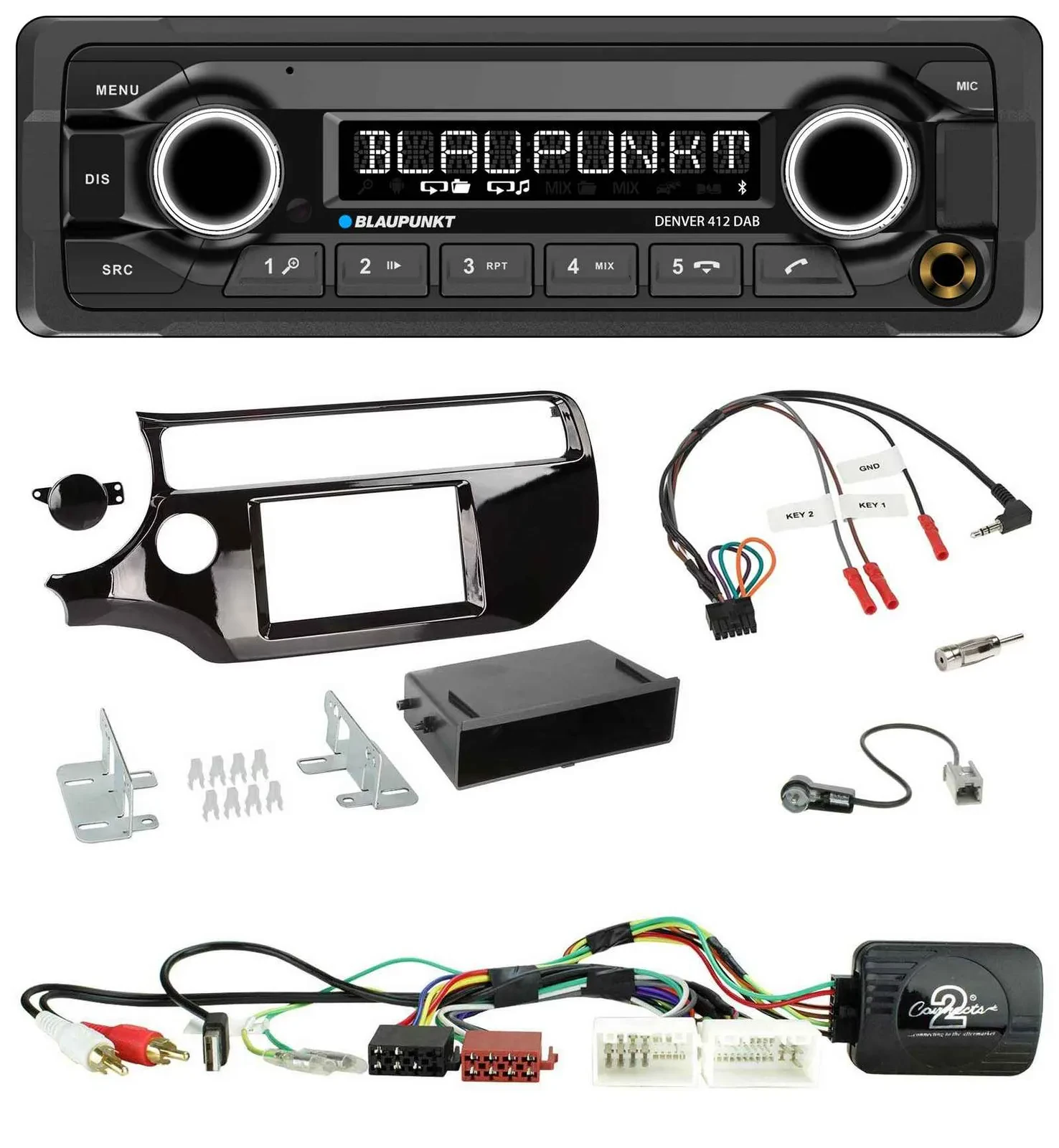 Blaupunkt Bluetooth DAB Lenkrad USB Autoradio für Kia Rio UB ab 03/2015 piano sc