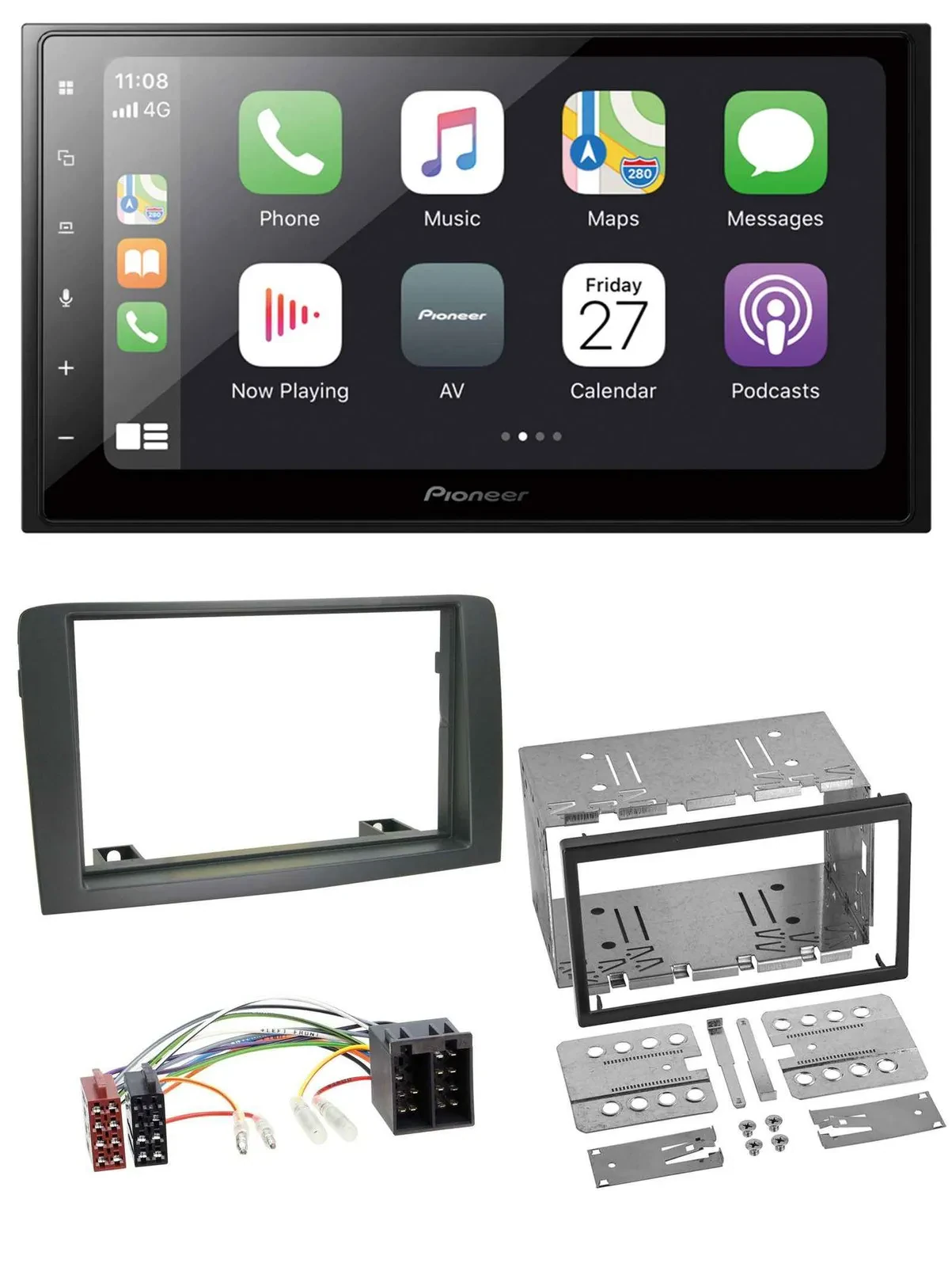 Pioneer MP3 Bluetooth DAB 2DIN USB Autoradio für Fiat Idea (ab 05) - grau