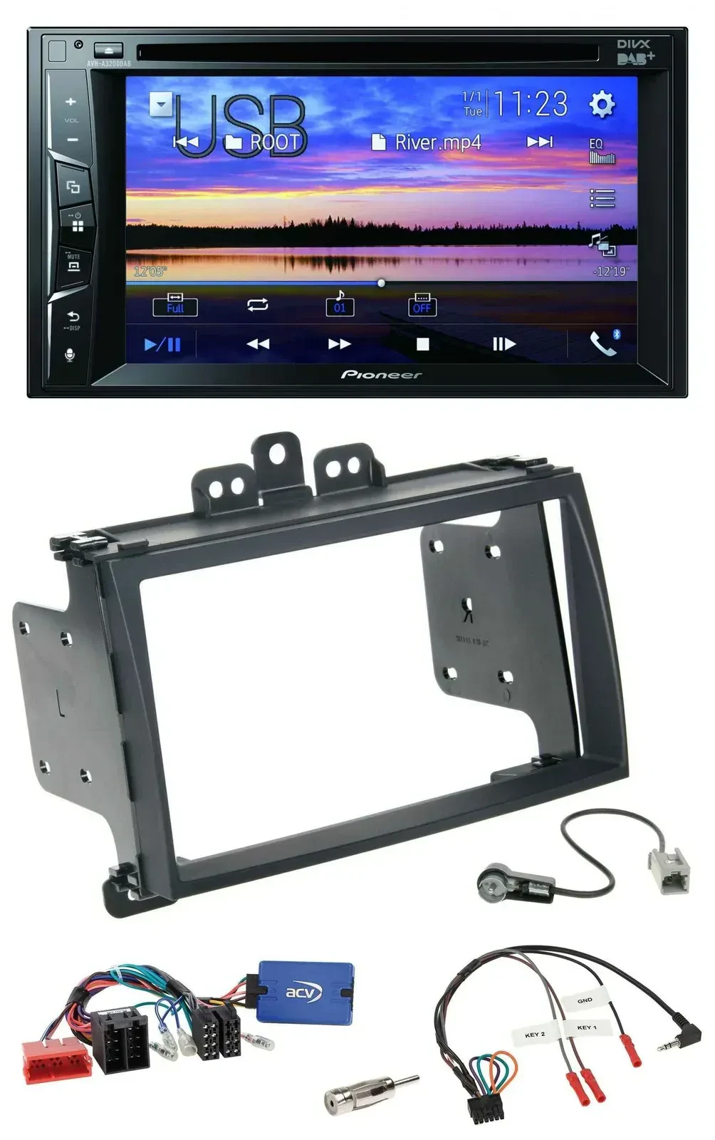 Автомагнитола Pioneer 2DIN, Bluetooth, USB, DVD, DAB, совместима с управлением на руле, для Hyundai i20 (2009–2012), чёрная