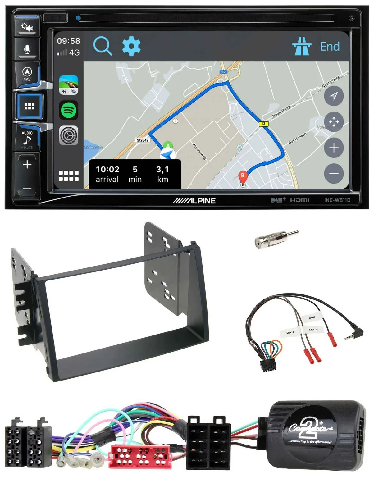 Alpine DAB TMC Bluetooth 2DIN USB Lenkrad Navigation für Kia Soul 2009-2011