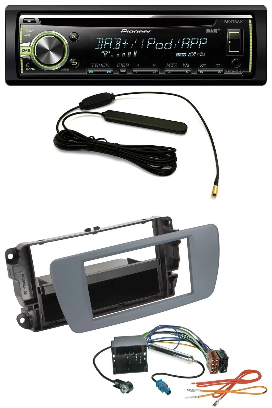 Автомагнитола для Seat Ibiza (с 2008) Pioneer MP3, USB, CD, DAB, AUX, серый Conema Grau