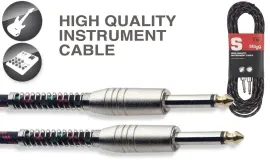 Stagg Black 20 Foot Vintage Tweed Cloth Covered Guitar Amp Cable Cord # SGC6VT B