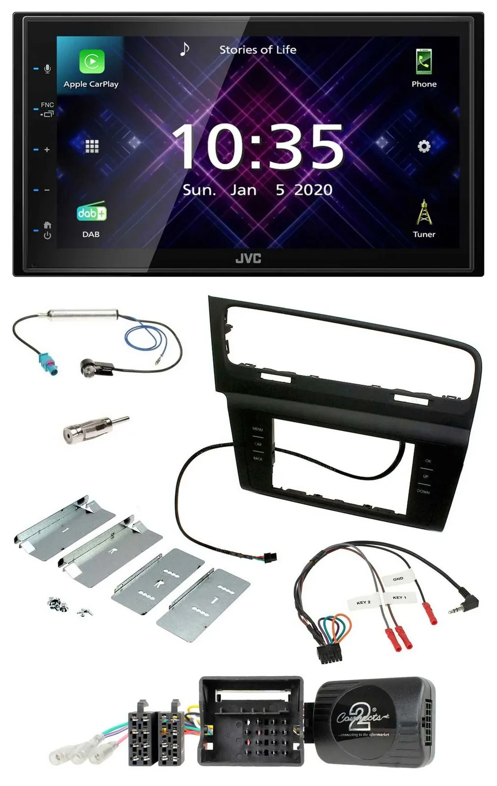 JVC DAB 2DIN Lenkrad Bluetooth USB Autoradio für VW Golf VII ab 2012