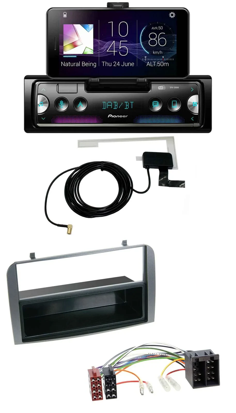 Автомагнитола для Alfa Romeo 147/GT Pioneer DAB, Bluetooth, MP3, USB, с нишей (антрацит)