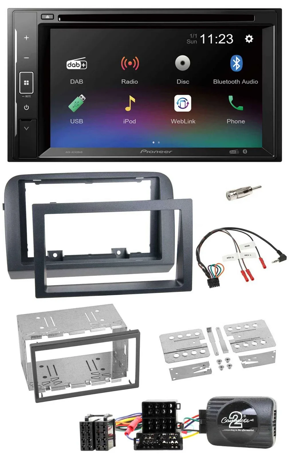 Автомагнитола Pioneer 2DIN, Bluetooth, DAB, DVD, USB, для Fiat Croma (2005–2010)