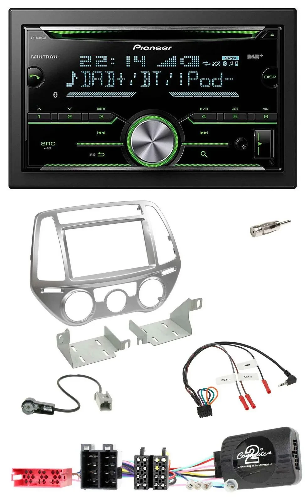 Pioneer Bluetooth Lenkrad DAB 2DIN USB CD Autoradio für Hyundai i20 2012-2014 ma