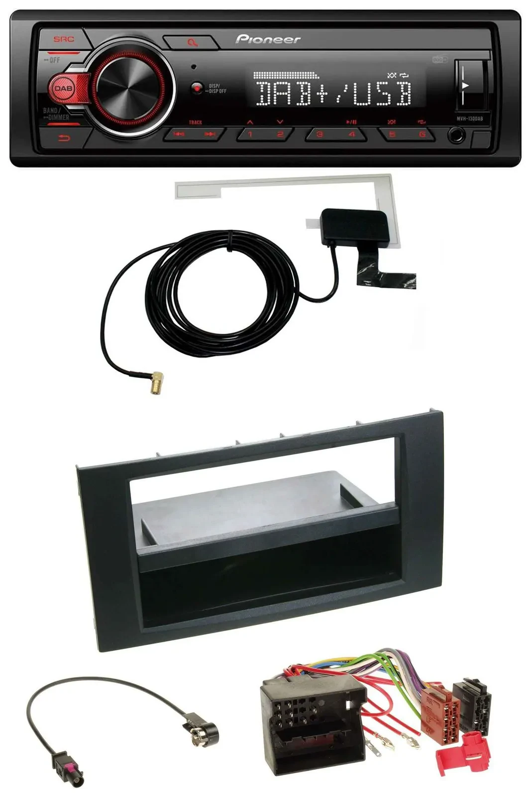 Pioneer 1DIN MP3 DAB USB AUX Autoradio für Ford Focus Fiesta 04-08 schwarz
