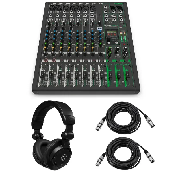 Mackie ProFX12v3+ 12-Channel Bluetooth Analog Mixer with Enhanced FX, Bundle wit