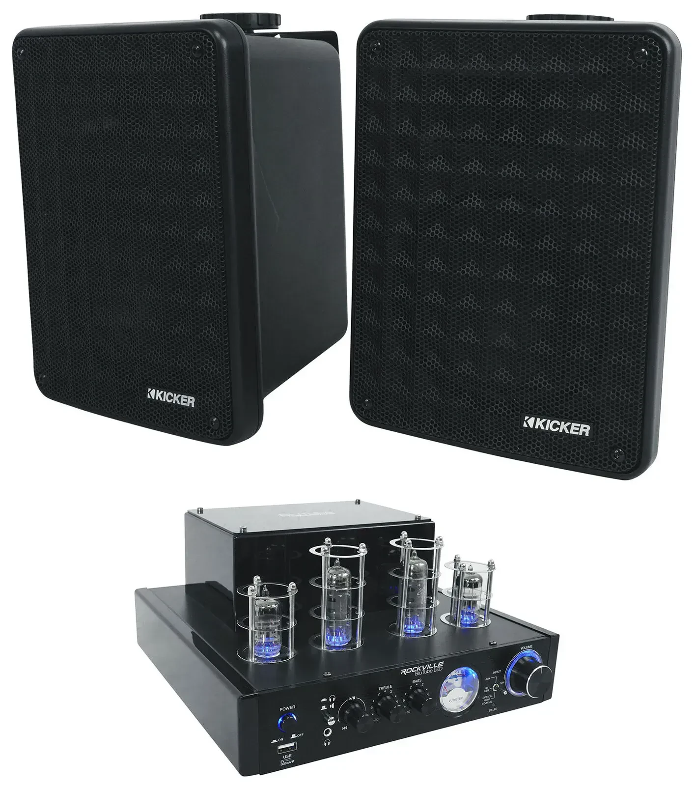 Усилитель мощности Rockville BluTube LED+46KB6B с комплектом акустики