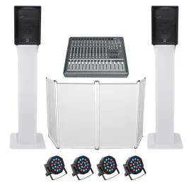 DJ Package w/(2) JBL JRX212 2000w 12" Speakers+Powered Mixer+Totem Stands+Facade