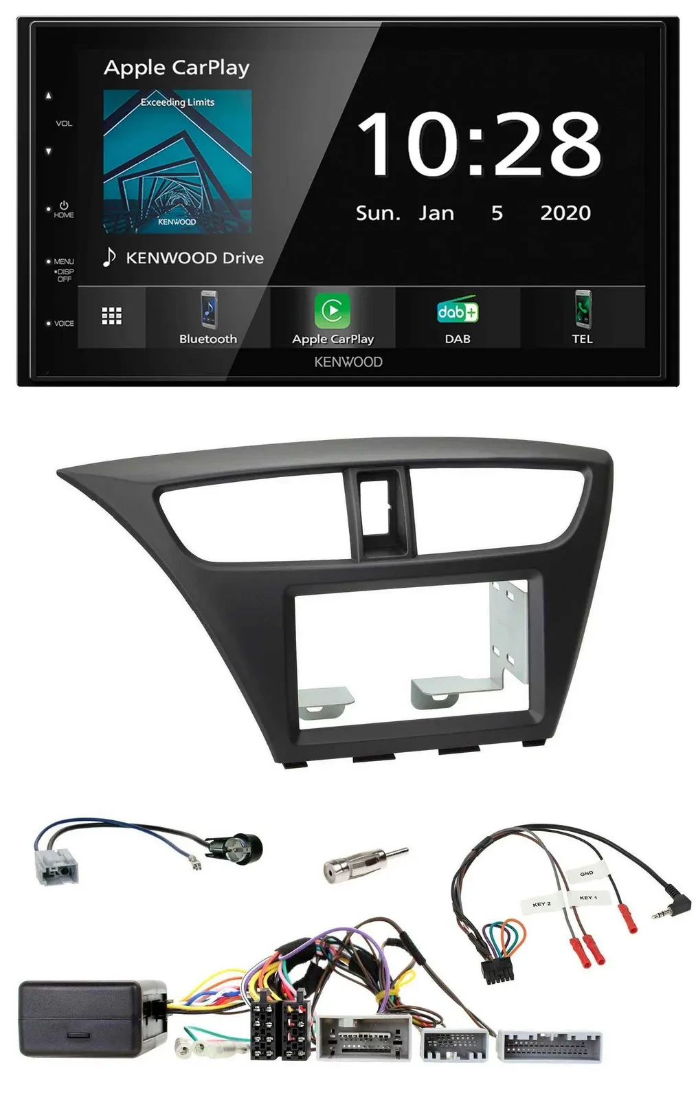 Kenwood Bluetooth Lenkrad DAB USB 2DIN Autoradio für Honda Civic ab 12 schwarz