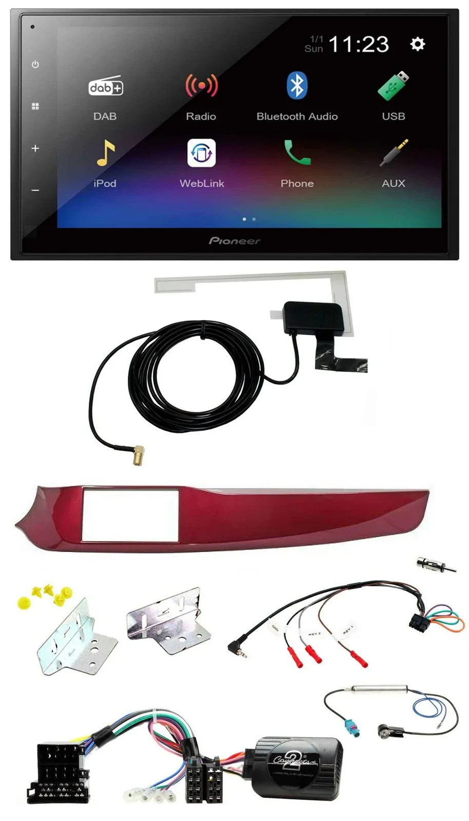 Автомагнитола для Alfa Romeo Giulietta (940) 2010 Pioneer 2DIN, DAB, Bluetooth, USB, красная