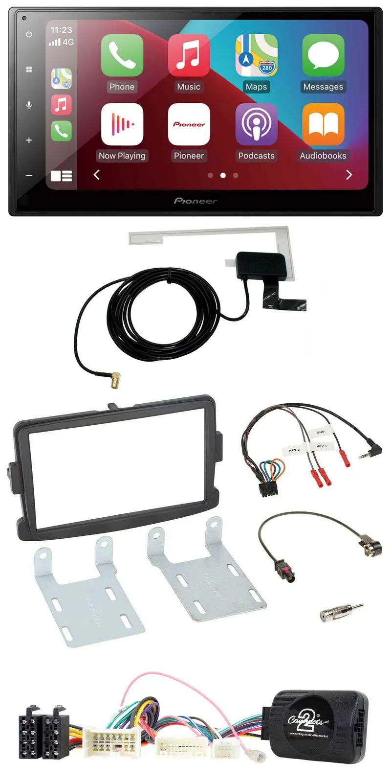 Автомагнитола Pioneer 2-DIN USB Bluetooth DAB черная, с управлением на руле, для Dacia (с 2012)