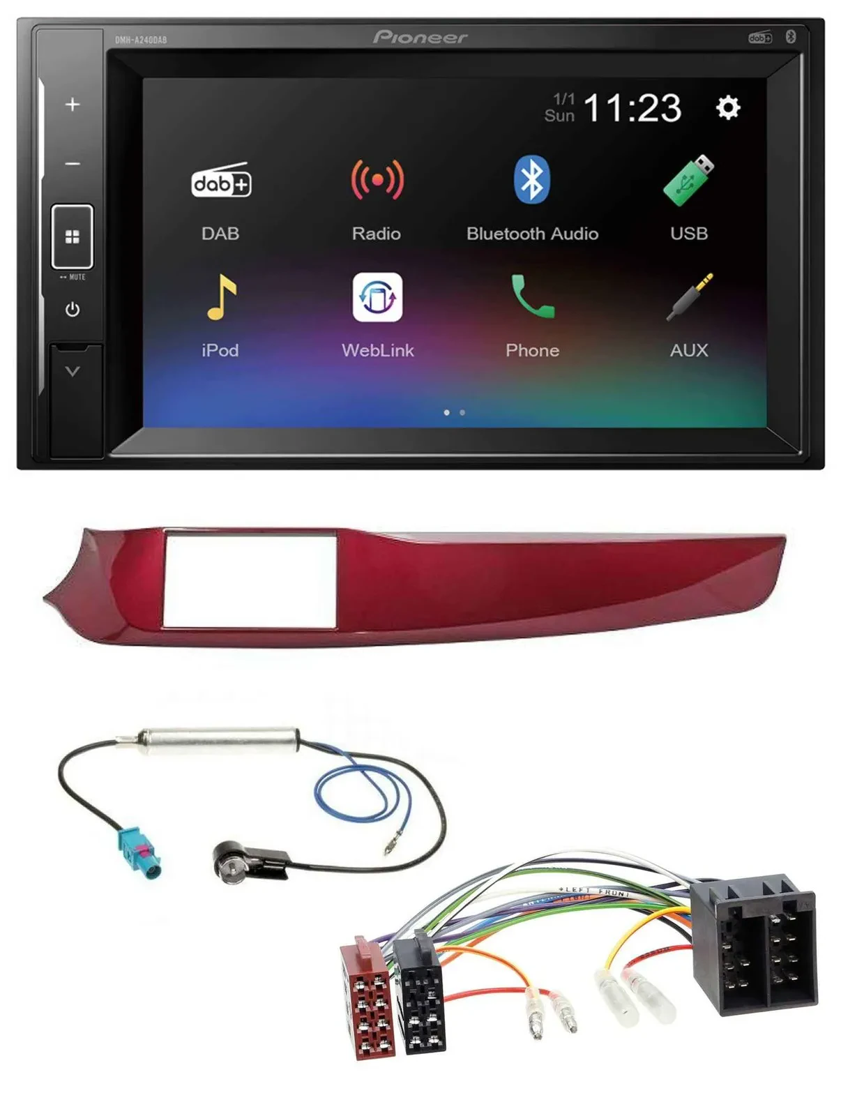 Автомагнитола для Alfa Romeo Giulietta 2010–2013 Pioneer 2DIN DAB MP3 Bluetooth USB красный глянец