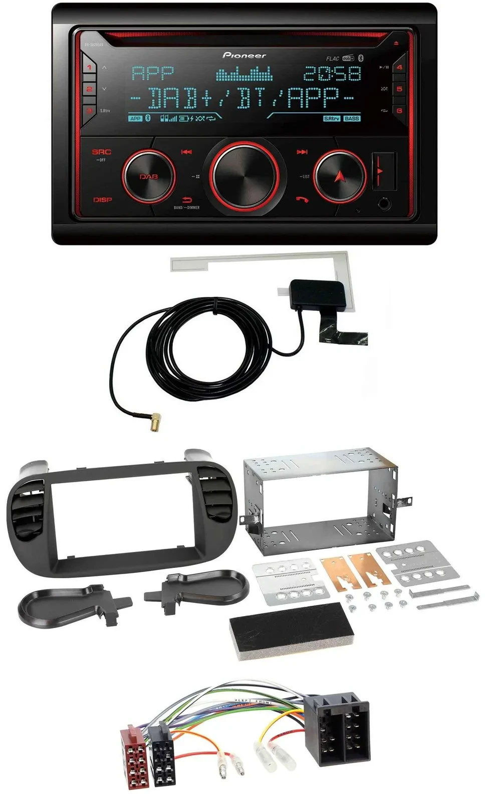 Автомагнитола Pioneer 2DIN CD USB Bluetooth DAB, для Fiat 500 (до 2012), черная