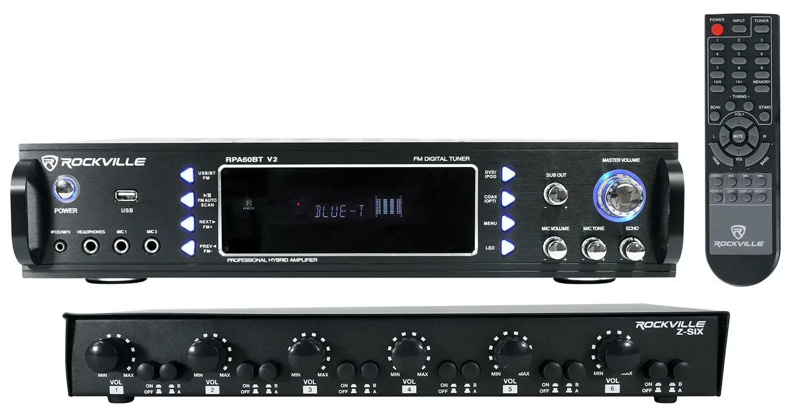 Усилитель мощности для дома Rockville RPA60BT V2 1000W, Bluetooth, USB, 6 зон