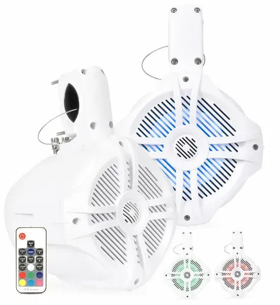 Belva BWT6LED Pair of White 500W 6.5" Wakeboard Tower Speakers w/LED Lights