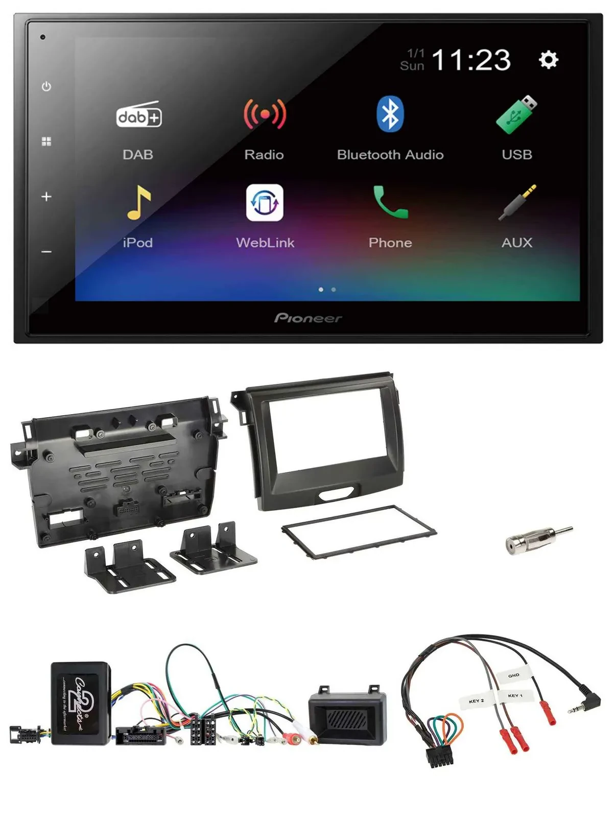 Автомагнитола для Ford Ranger 2AB (с 04/2015) Pioneer 2-DIN, USB, Bluetooth, DAB, поддержка управления с руля