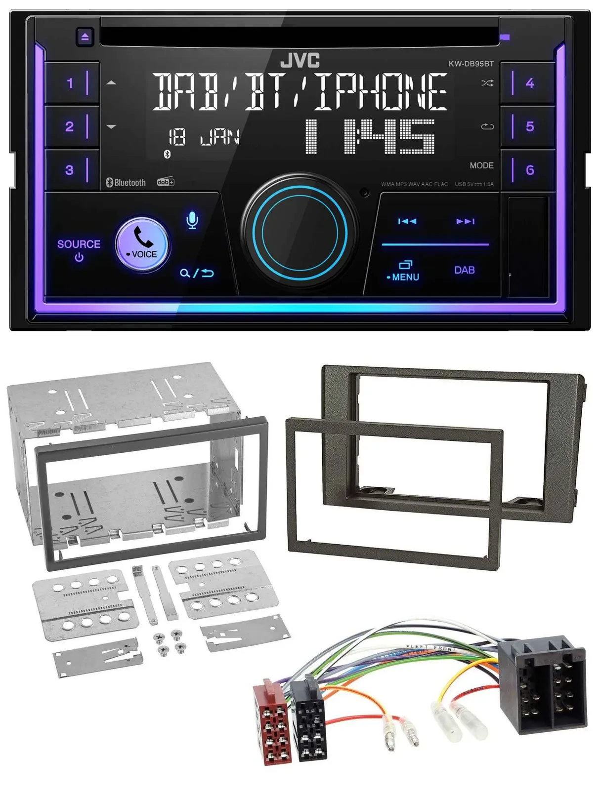 JVC MP3 USB 2DIN DAB Bluetooth CD Autoradio für Iveco Daily 06-14 dunkelgrau