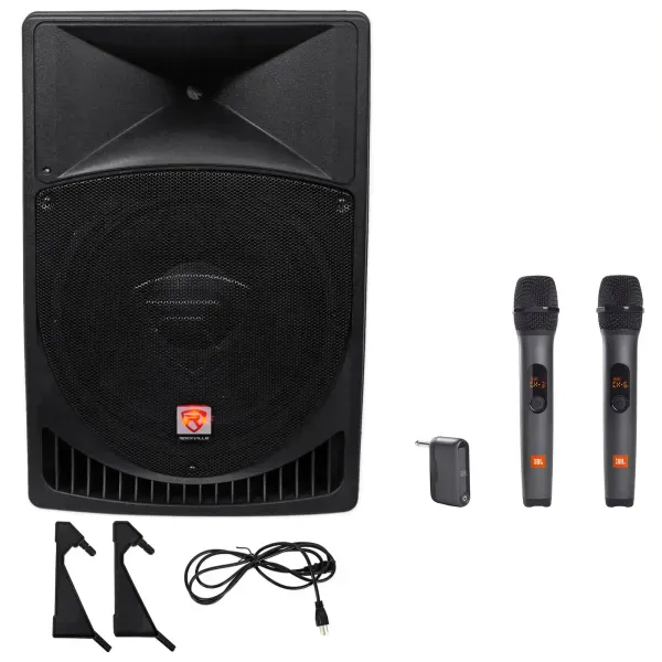 Rockville RPG15 15" 1000 Watt Powered DJ/PA Speaker+(2) JBL Wireless Microphones