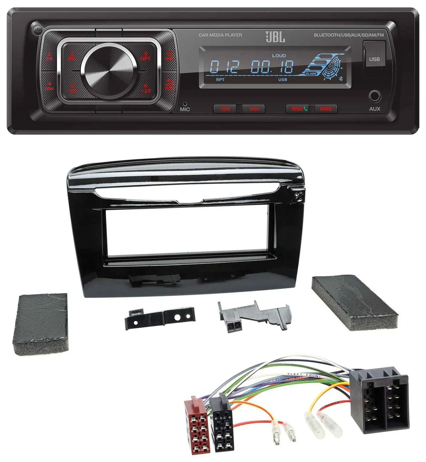 JBL SD AUX MP3 USB Bluetooth Autoradio für Lancia Y ab 12 schwarz glänzend