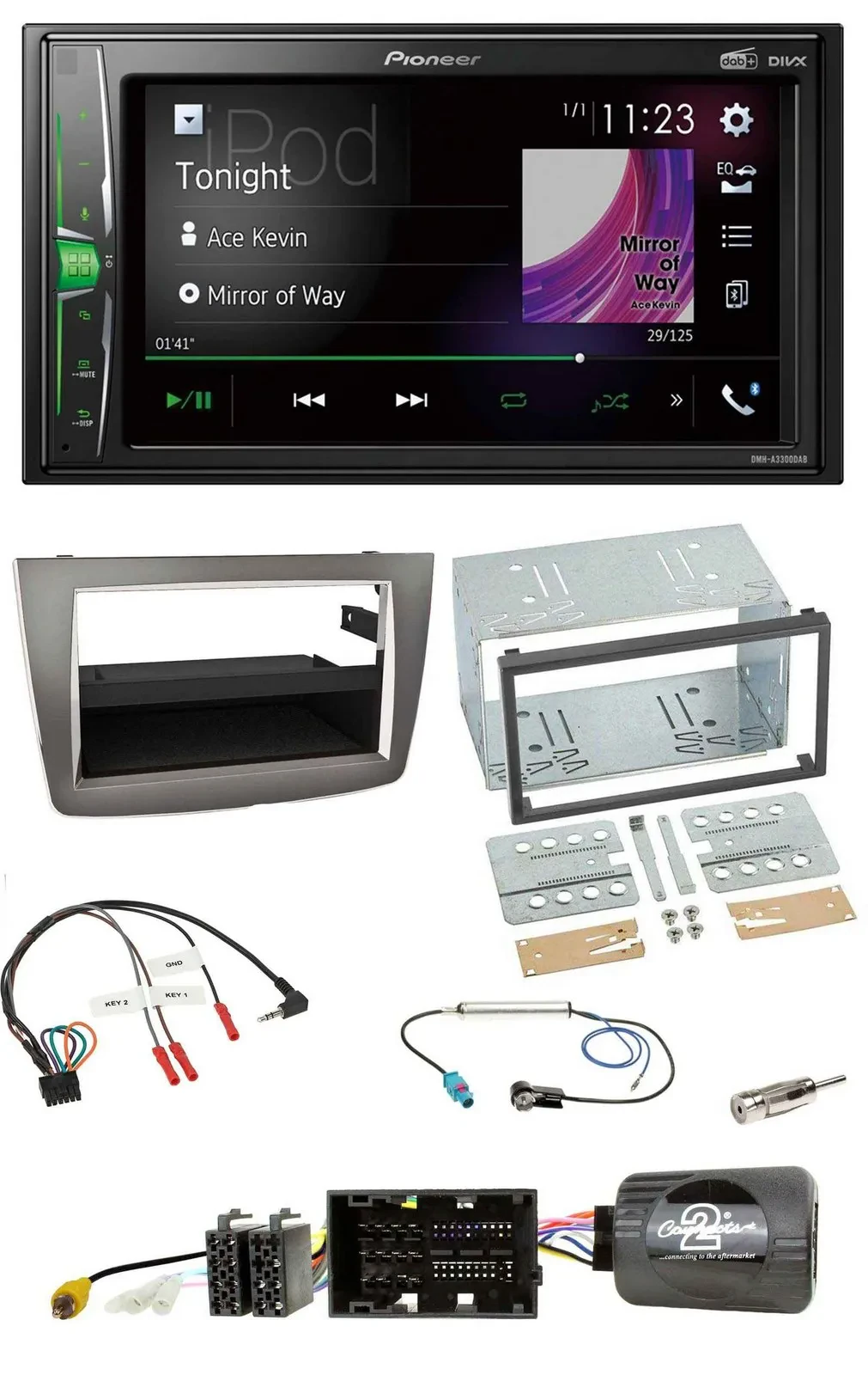 Автомагнитола для Alfa Romeo Mito 2014–2018 Pioneer 2DIN, DAB, USB, Bluetooth, поддержка кнопок на руле