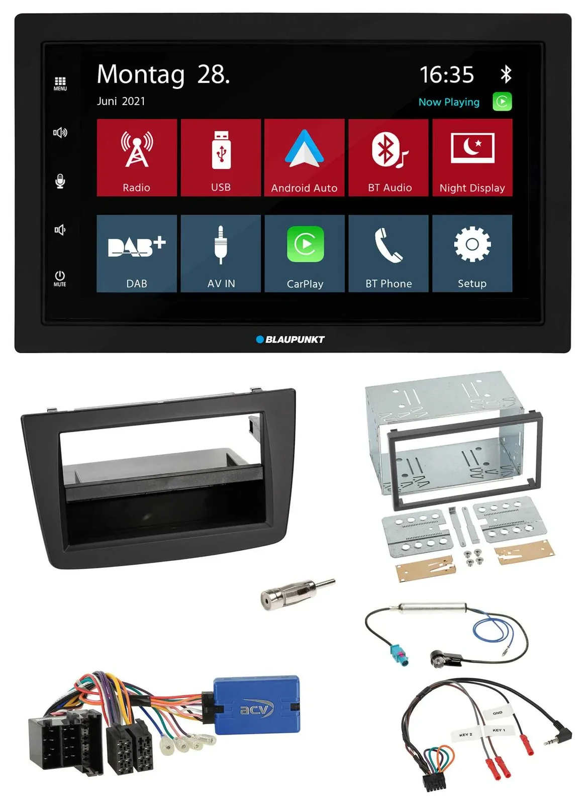 Blaupunkt Lenkrad Bluetooth DAB 2DIN USB Autoradio für Alfa Romeo Mito ISO 955 1