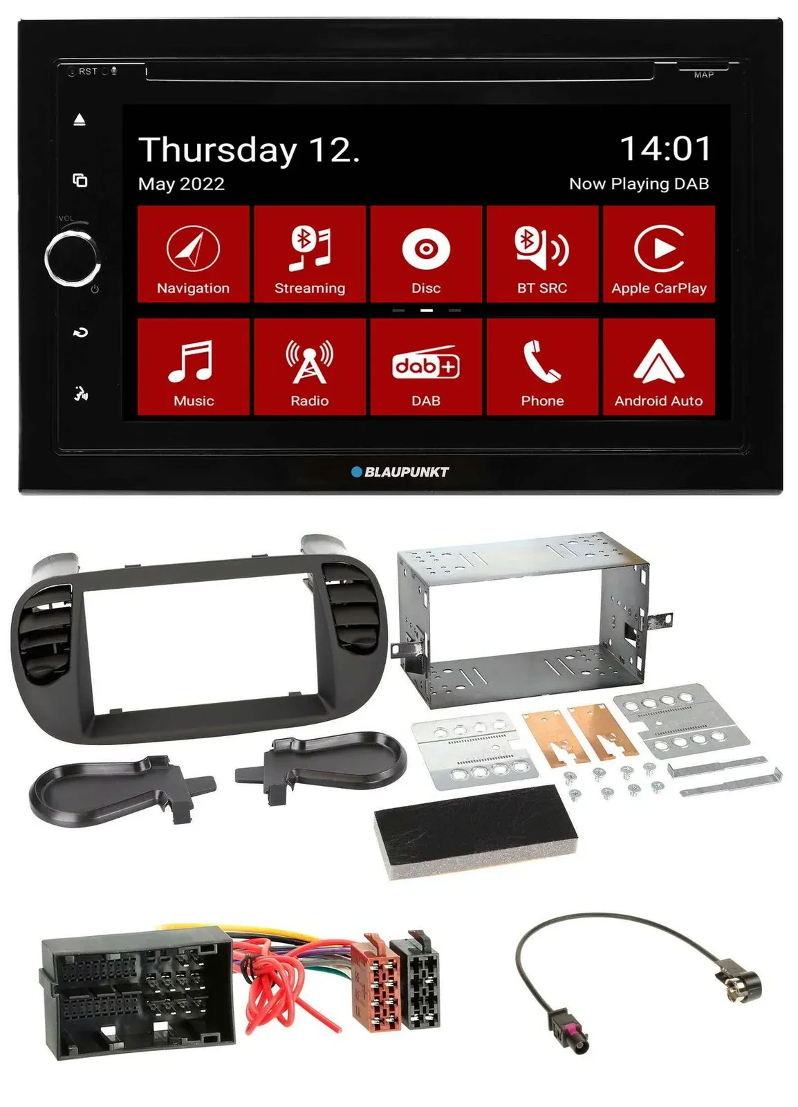 Blaupunkt MP3 DVD Bluetooth DAB 2DIN USB Autoradio für Fiat 500 ab 12 soft touch