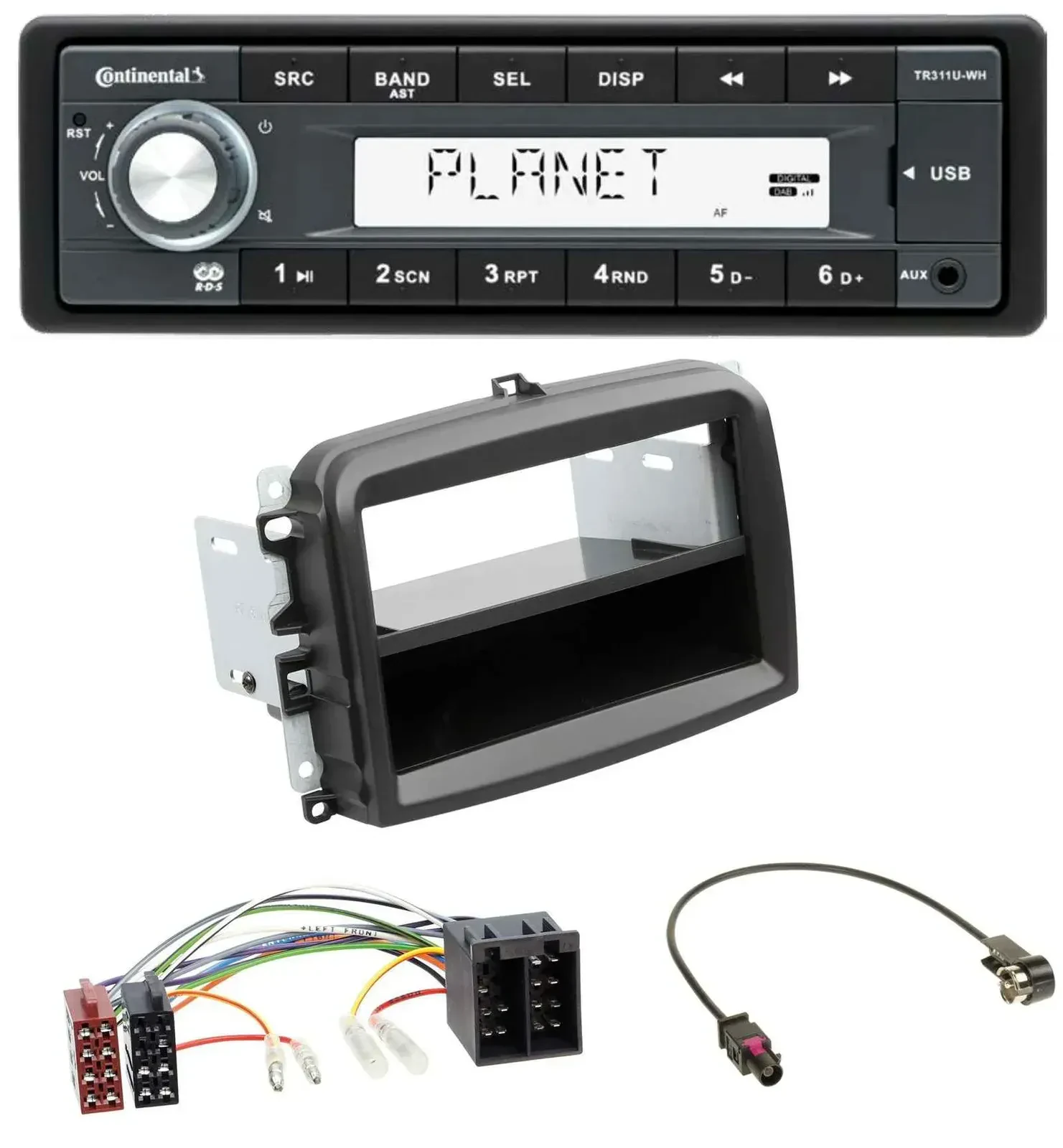 Continental USB MP3 AUX 1DIN Autoradio für Fiat 500L (mit ISO, ab 2012)