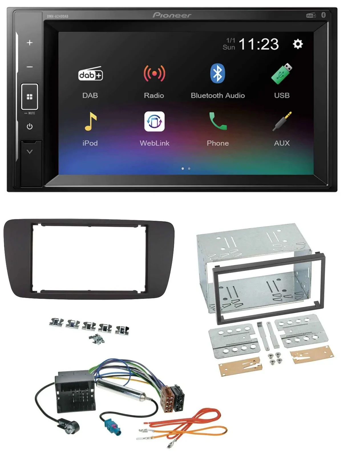 Автомагнитола Pioneer 2DIN, DAB, Bluetooth, USB, MP3, для Seat Ibiza (с 2008), черный