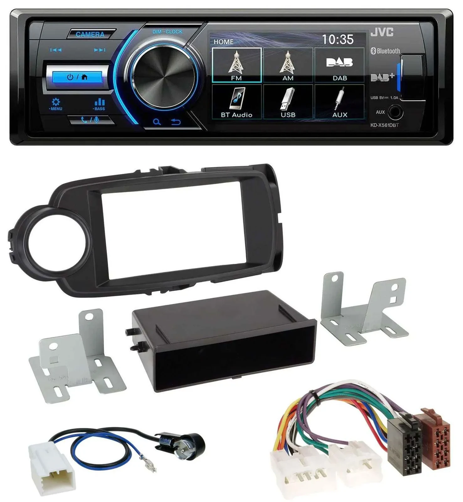 Автомагнитола для Toyota Yaris (2011–2014) JVC Bluetooth, MP3, USB, DAB, чёрный